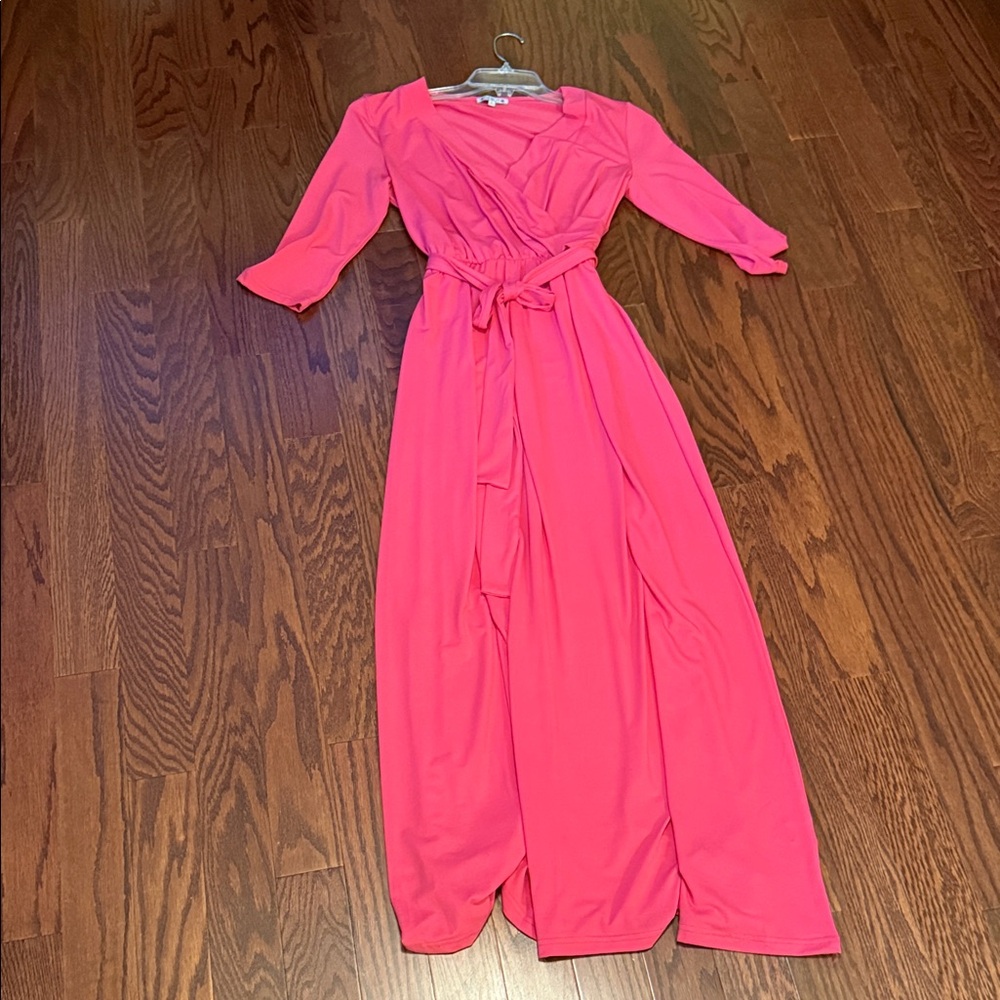 Debut Vibrant Pink Long Sleeve Dress